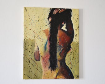 Modern painting, hand painted and varnished, oil on canvas -  size 41 x 51 cm - Assertiveness - Canvas in 100% cotton