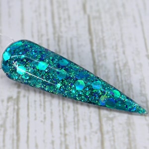Aura Shift Dip Powder – Teal and Green Chunky Glitter Dip for Nails – Shimmering Dip Powder Nail Art