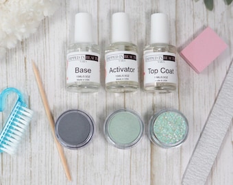 The Evergreen Edit Dip Powder Starter Kit | Beginner Nail Dipping Powder Gift Set | Nail Dip Liquids & Tools | DIY Salon Manicure Kit