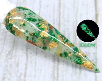 Speckled Clover - polvere per unghie in lamina verde e oro, polvere per unghie fosforescente per il giorno di San Patrizio