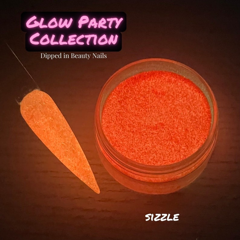 Sizzle - neon melon orange glow in the dark glitter dip powder for summer nails image 5