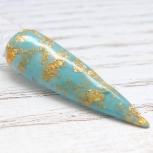Aqua Breeze - blue and gold foil dip powder for Spring nails, colored acrylic powder for summer nails