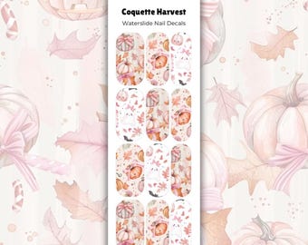 Pastel Halloween Nail Decals – Blush Pumpkin & Ghost Waterslide Nail Wraps – Cute Spooky Fall Nail Art with Candy, Bats and Autumn Leaves