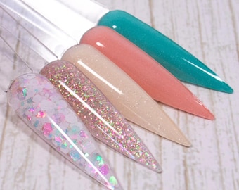 Beach Inspired Dip Powder Collection | Coastal Nails | Summer Dip Powder Set | Pink Blue Neutral Glitter Nail Powder