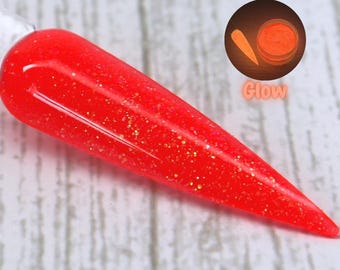 Sizzle - neon melon orange glow in the dark glitter dip powder for summer nails
