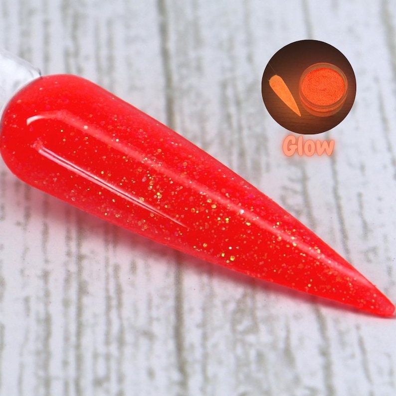 Sizzle - neon melon orange glow in the dark glitter dip powder for summer nails image 1