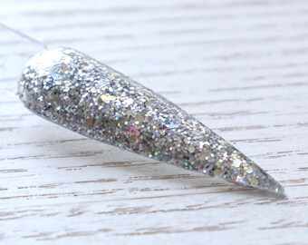 Frostbite - holographic silver glitter dip powder for winter nails