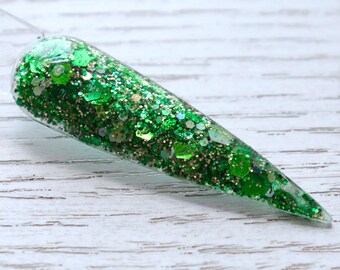 Foglie autunnali - polvere per immersione, glitter verde e oro con scaglie di lamina verde per unghie autunnali e disegni per unghie autunnali