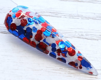 Patriotic Pop - patriotic dip powder topper for 4th of July, chunky glitter blend for nails