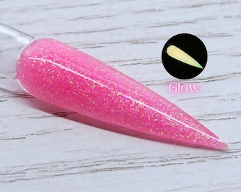Love Spell - pink glitter dip powder, glow in the dark nail dip powder for Valentine’s Day