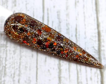 Polvo Extra Drizzle Dip: color de uñas con brillo grueso dorado y bronce, duradero y resistente a las astillas, ideal para otoño y fiestas.