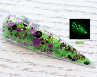 Witchy Mood - glow in the dark glitter dip powder for Halloween nails and fall