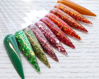 Collection Fireside Foliage - ongles scintillants et en poudre solide pour l'automne et l'automne, kit acrylique coloré à paillettes fines