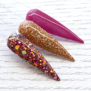 Fall Feels No. 2 Dip powder set, pink and rose gold chunky dip powder for nails trio