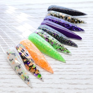 Hauntingly Glam glitter dip powder set for Halloween nails, fall glitter nail dip set