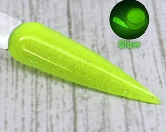 Voltage - neon yellow glow in the dark glitter dip powder for summer nails, nail dipping powder