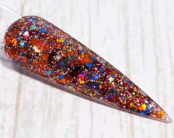 Plaid Blanket Dip Powder för Naglar – Flerfärgat Chunky Glitter Höstnagelpuder
