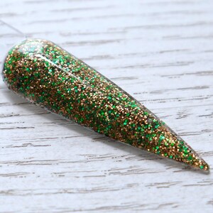 Forest Walk - fine glitter dip powder, green and gold nail dip for fall and autumn nails