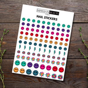 Retro Nail Stickers for nails | Cute Smiley Face Nail Decals | Summer Nail Stickers | DIY Manicure Nail Art