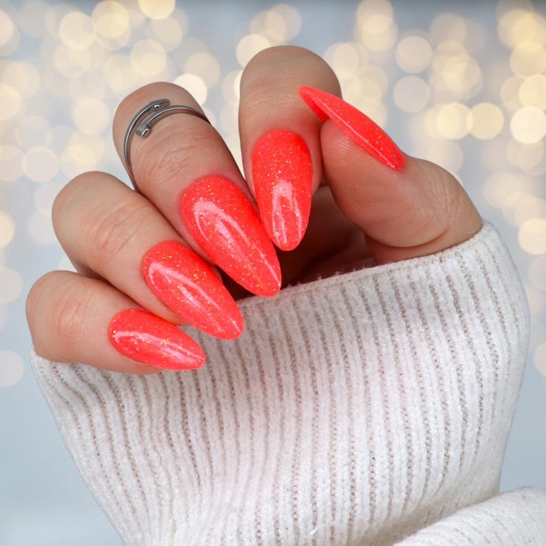 Sizzle - neon melon orange glow in the dark glitter dip powder for summer nails image 3