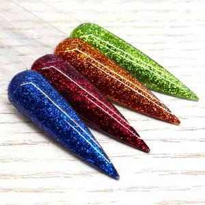 Falling For Glitter - fall glitter dip powder for autumn nails, blue, red, orange and green glitter nail dip