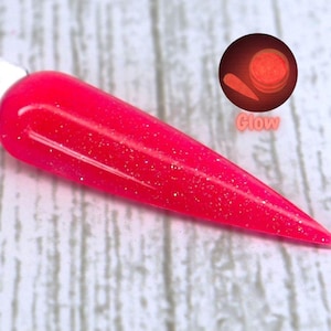 Hot Pink Highlight - neon pink glow in the dark glitter dip powder for nails