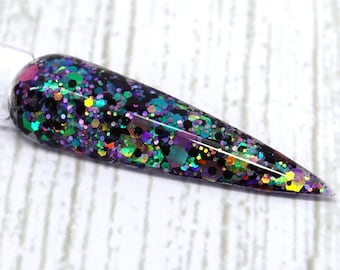 Let’s Boo This Glitter Dip Powder | Halloween Nail Powder | Purple Green Orange Chunky Mix
