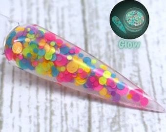 Glow Getter - rainbow glow in the dark glitter dip powder for summer nails, dip powder topper for nails