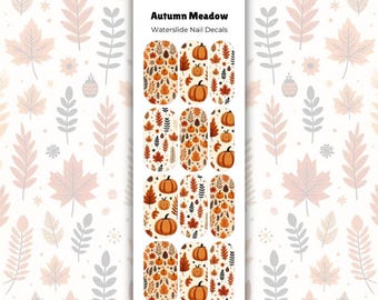 Fall Pumpkin Nail Decals – Autumn Leaves Waterslide Nail Wraps – Thanksgiving Nail Art for Dip Powder, Gel & Polish – DIY Nail Design