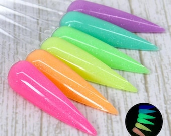 Glow in the Dark Neon Pastel Dip Powder Set – Summer Nail Dip Powder Collection – Bright UV Reactive Dip Powder for DIY Nails & Salons