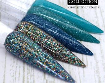 Sunken Secrets Dip Powder Collection | Ocean-Inspired Nail Set | Chunky Glitter & Shimmer | Handmade Small Batch Dips | Dipped in Beauty