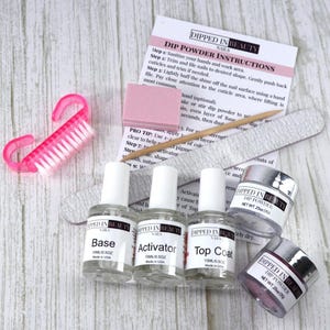 Dip Powder Nail Starter Kit for Beginners | Easy DIY At-Home Dip Powder Nail Kit with Liquids & Colors | Dipped in Beauty Nails