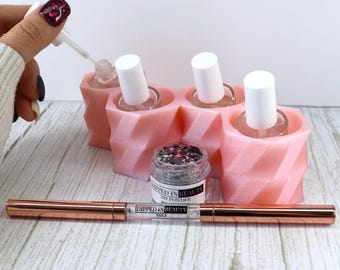 Nail Bottle Holder for Dip Powder Liquids – 4 Slot Stand for Base, Activator, Top Coat – Nail Desk Organizer for Dipping Essentials