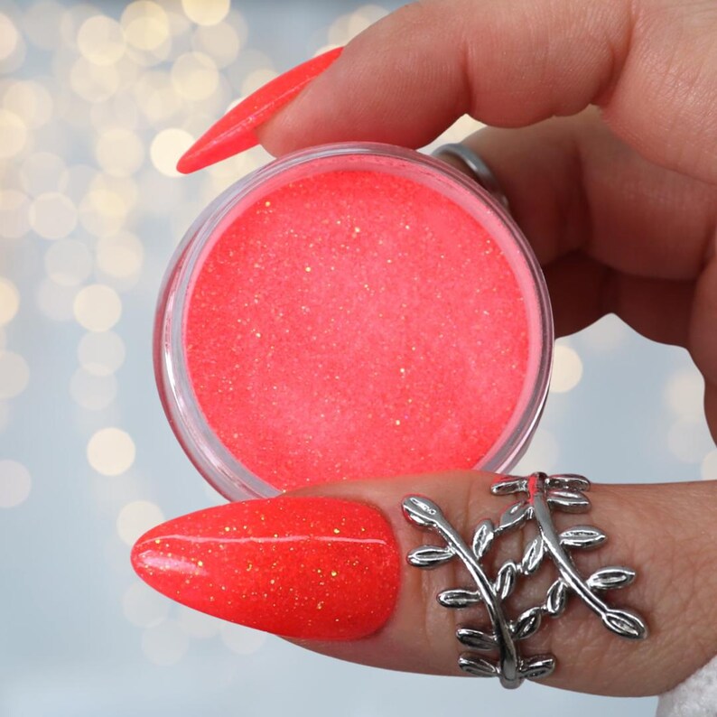 Sizzle - neon melon orange glow in the dark glitter dip powder for summer nails image 4