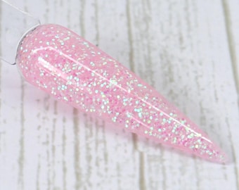 Sweet Pea - pastel glitter pink dip powder for Spring nails, colored acrylic powder for summer nails