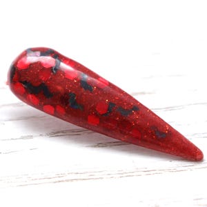Vampire - red glitter dip powder with bats for Halloween nails