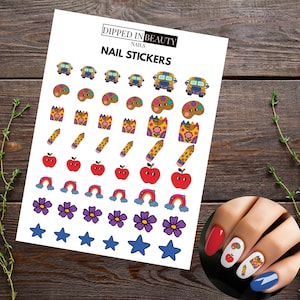 Pegatinas para uñas escolares / Lindas calcomanías para uñas de primavera / Pegatinas para uñas de verano / Arte de uñas de manicura DIY / Arte de uñas para la vuelta al cole