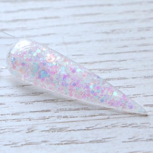 Frosted Opal - white iridescent glitter dip powder for winter and Christmas nails