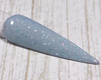 Polvos Flurries Dip / Uñas Icy Blue Dip con copos iridiscentes / Polvo de uñas neutro invernal / Manicura azul suave / Uñas Dipped in Beauty