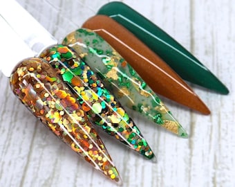 Leprechaun Loot Collection - polvere per immersione per unghie di San Patrizio, immersione per unghie glitterate verdi e dorate