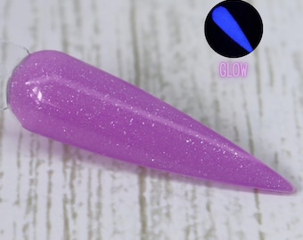 After Party: polvos de inmersión con brillantina en tonos pastel neón morado que brillan en la oscuridad para uñas de verano.