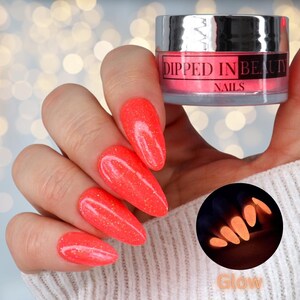 Sizzle - neon melon orange glow in the dark glitter dip powder for summer nails image 2