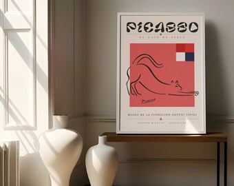 Picasso Poster - Cat Line Art- Modern Art Poster - Art Print - Exhibition Poster - Picasso Drawing - Picasso Print - Digital Download