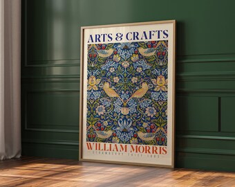 William Morris Poster - Strawberry Thief - Museum Poster- Arts and Crafts - Wall Art - William Morris Art - Digital Poster -Morris Painting