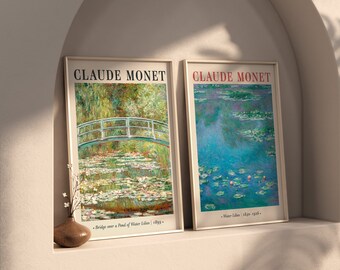 Monets Garden - Monet Poster - Poster Set of 2 - Museum Poster-Claude Monet Water Lilies - Claude Monet Art-Botanical Print-Digital Poster