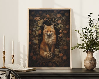 William Morris Poster - Inspired Fox Art - Forest Collection - Vintage Poster - Botanical Print - Digital Poster - Fox Portrait - Wall Art