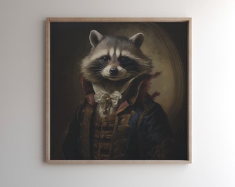 Victorian Racoon - Dark Academia Style - Victorian Decor - Vintage moody Decor - Victorian aesthetic - Racoon Painting -Vintage Oil Painting