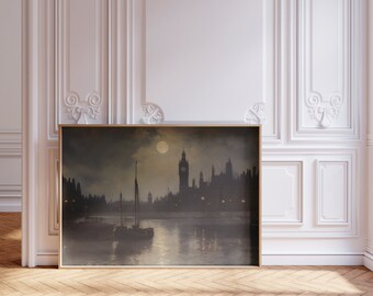 Moody London - Dark Academia Style - Dark Oil Painting - Wall Art -Vintage Travel Poster - Dark vintage Art - Dark Wall Art - Moody Painting