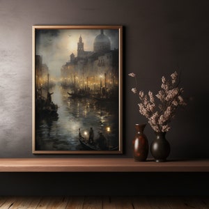 Venice Poster - Dark Wall Art - Dark Academia Style - Vintage Travel Poster - Venice - Victorian Print- Dark Academia Painting - City Poster