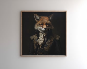 Goth Fox - Dark Academia Style - Victorian Decor - Vintage moody Decor - Victorian aesthetic - Fox Painting - Vintage Oil Painting -Wall Art